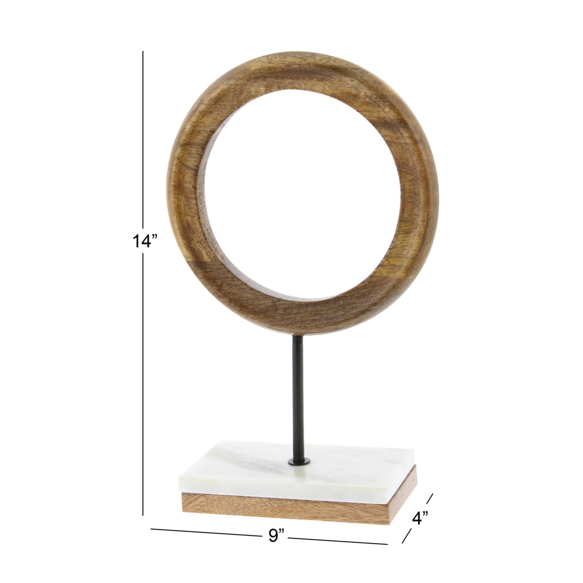 14" Brown Mango Wood Circle Sculpture
